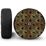 Black And Gold Celestial Pattern Print Tire Cover With Camera Hole