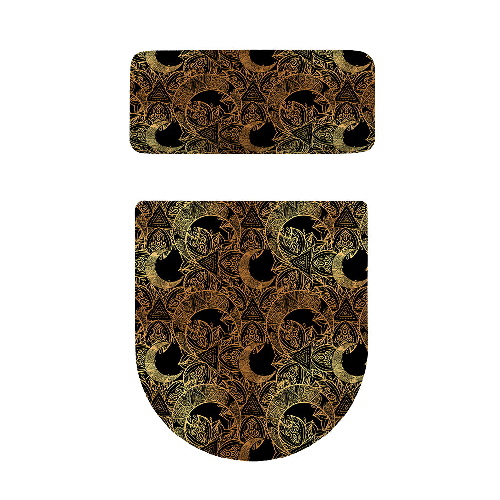 Black And Gold Celestial Pattern Print Toilet Lid And Tank Cover Set