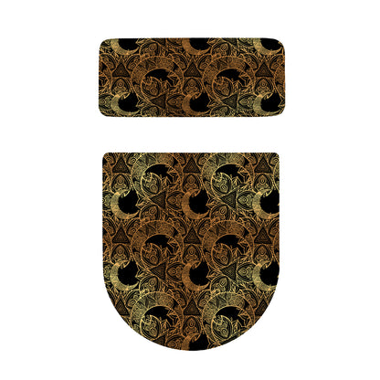 Black And Gold Celestial Pattern Print Toilet Lid And Tank Cover Set