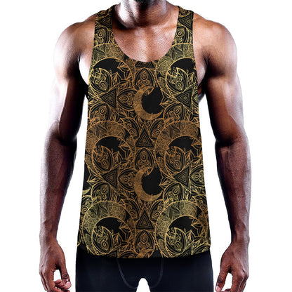 Black And Gold Celestial Pattern Print Training Tank Top