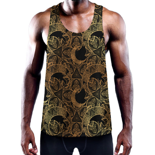 Black And Gold Celestial Pattern Print Training Tank Top