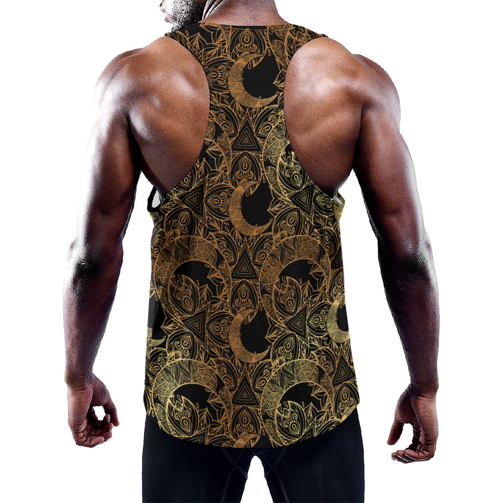 Black And Gold Celestial Pattern Print Training Tank Top