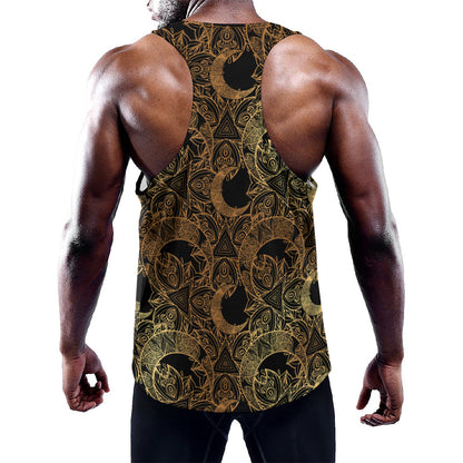 Black And Gold Celestial Pattern Print Training Tank Top