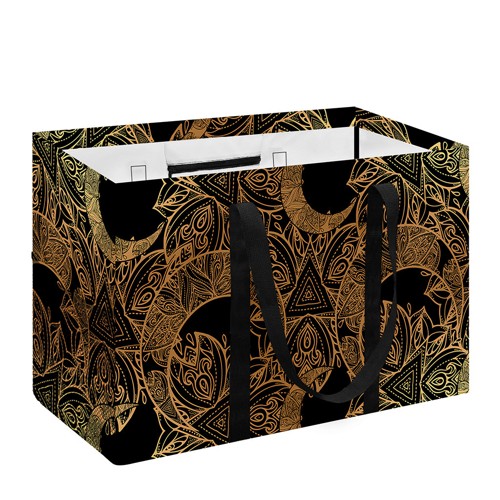 Black And Gold Celestial Pattern Print Utility Tote Bag
