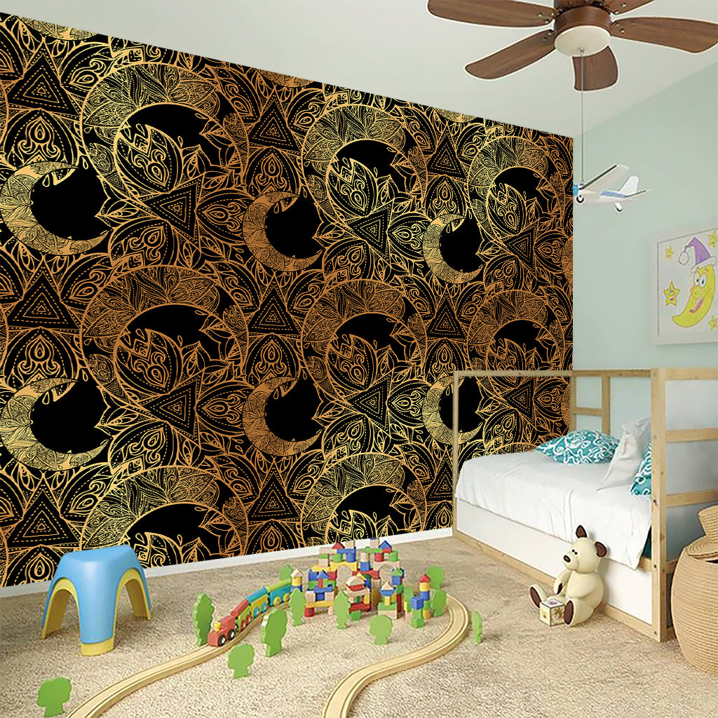 Black And Gold Celestial Pattern Print Wall Sticker