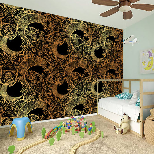 Black And Gold Celestial Pattern Print Wall Sticker