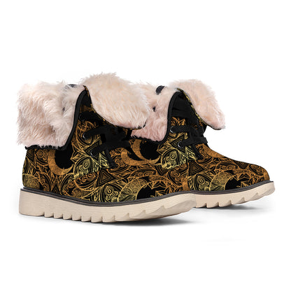 Black And Gold Celestial Pattern Print Winter Boots
