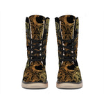 Black And Gold Celestial Pattern Print Winter Boots
