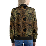Black And Gold Celestial Pattern Print Women's Bomber Jacket