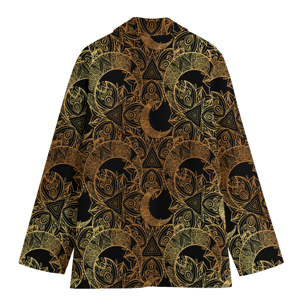 Black And Gold Celestial Pattern Print Women's Cotton Blazer