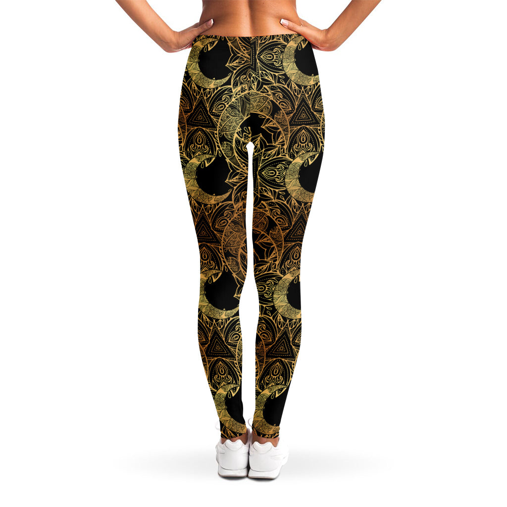 Black And Gold Celestial Pattern Print Women's Leggings