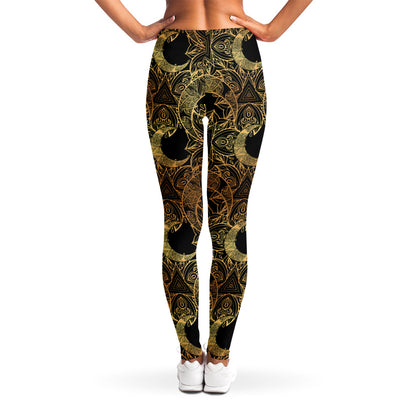 Black And Gold Celestial Pattern Print Women's Leggings
