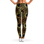 Black And Gold Celestial Pattern Print Women's Leggings