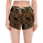 Black And Gold Celestial Pattern Print Women's Split Running Shorts