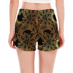 Black And Gold Celestial Pattern Print Women's Split Running Shorts