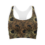 Black And Gold Celestial Pattern Print Women's Sports Bra