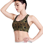Black And Gold Celestial Pattern Print Women's Sports Bra