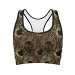 Black And Gold Celestial Pattern Print Women's Sports Bra