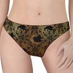 Black And Gold Celestial Pattern Print Women's Thong