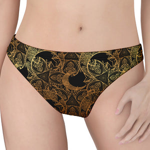 Black And Gold Celestial Pattern Print Women's Thong