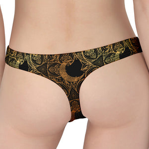 Black And Gold Celestial Pattern Print Women's Thong