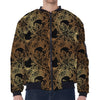 Black And Gold Celestial Pattern Print Zip Sleeve Bomber Jacket