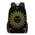 Black And Gold Celestial Sun Print 17 Inch Backpack