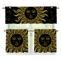 Black And Gold Celestial Sun Print 3 Piece Kitchen Curtains