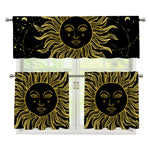 Black And Gold Celestial Sun Print 3 Piece Kitchen Curtains