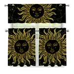Black And Gold Celestial Sun Print 3 Piece Kitchen Curtains