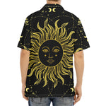 Black And Gold Celestial Sun Print Aloha Shirt