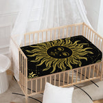 Black And Gold Celestial Sun Print Baby Crib Sheet