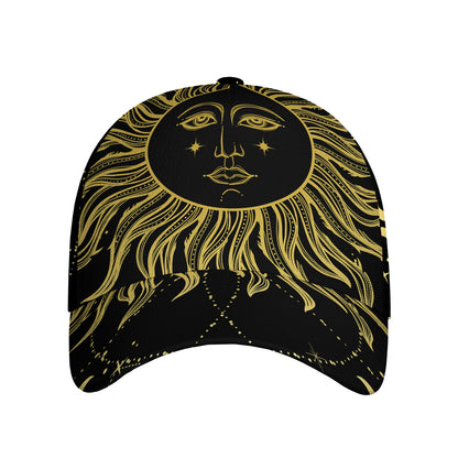 Black And Gold Celestial Sun Print Baseball Cap