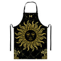 Black And Gold Celestial Sun Print Bib Apron With Pocket