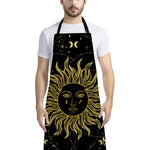 Black And Gold Celestial Sun Print Bib Apron With Pocket