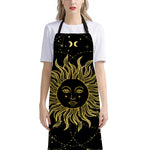 Black And Gold Celestial Sun Print Bib Apron With Pocket