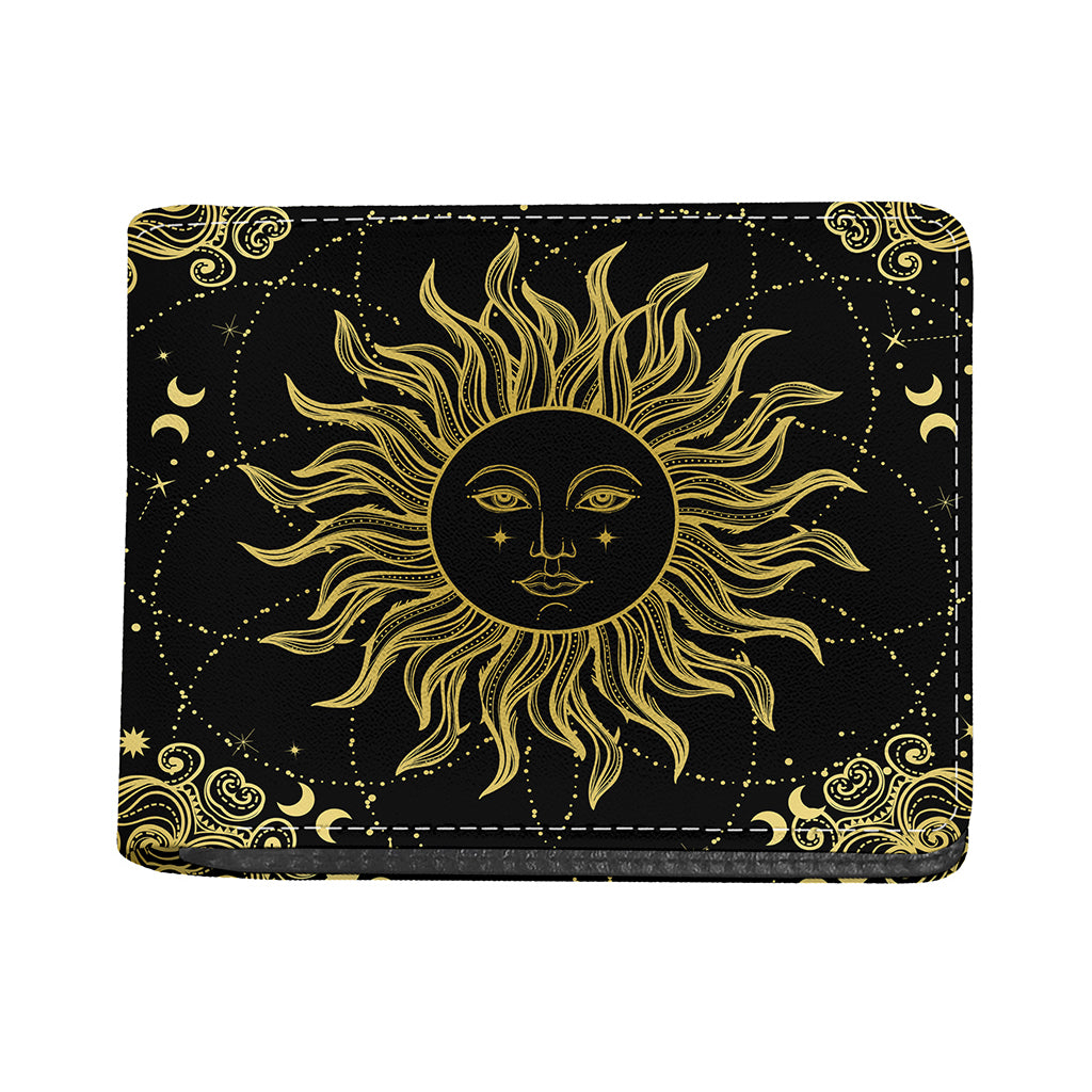 Black And Gold Celestial Sun Print Bifold Wallet