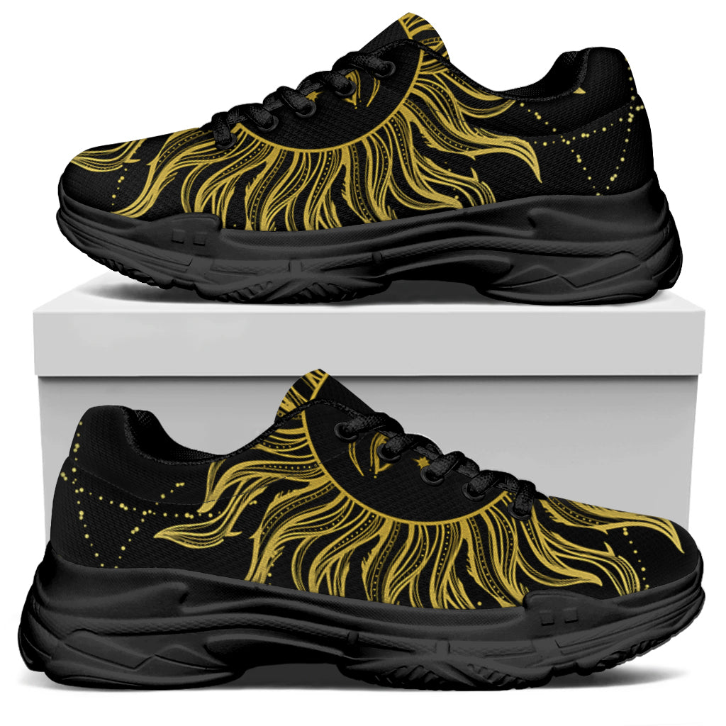 Black And Gold Celestial Sun Print Black Chunky Shoes