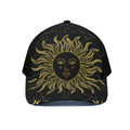 Black And Gold Celestial Sun Print Black Mesh Trucker Hat
