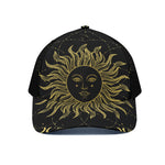 Black And Gold Celestial Sun Print Black Mesh Trucker Cap