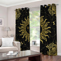 Black And Gold Celestial Sun Print Dimout Grommet Curtains