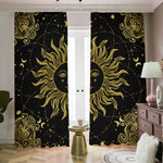 Black And Gold Celestial Sun Print Blackout Pencil Pleat Curtains