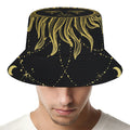 Black And Gold Celestial Sun Print Bucket Hat