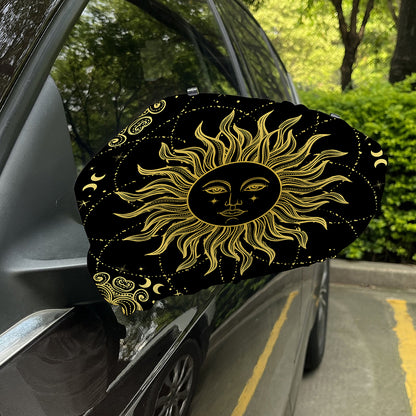Black And Gold Celestial Sun Print Car Side Mirror Covers