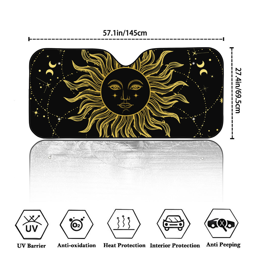 Black And Gold Celestial Sun Print Car Windshield Sun Shade