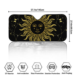 Black And Gold Celestial Sun Print Car Windshield Sun Shade