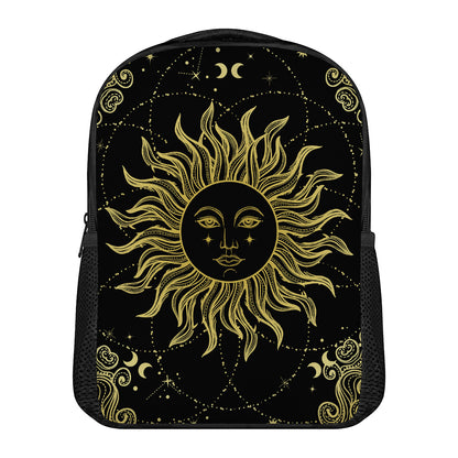 Black And Gold Celestial Sun Print Casual Backpack