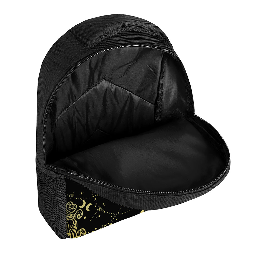 Black And Gold Celestial Sun Print Casual Backpack