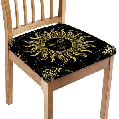 Black And Gold Celestial Sun Print Chair Cushion Cover