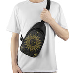Black And Gold Celestial Sun Print Chest Bag